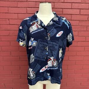 Vtg Harley Davidson Tori Richard Hawaiian Shirt Womens XL Motorcycle AOP USA‎